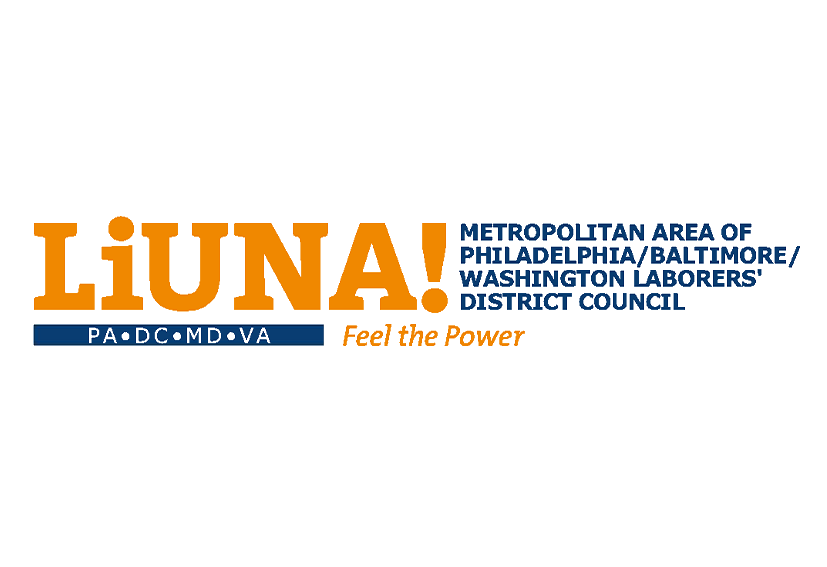Liuna logo with text "LiUNA! Metropolitan Area Of Philadelphia Baltimore Washington Laborers' District Council FEEL THE POWER"